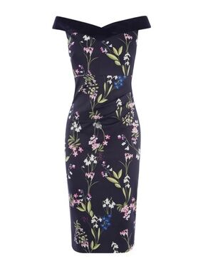 Karen Millen Royal Ascot Floral Off Shoulder Midi Dress